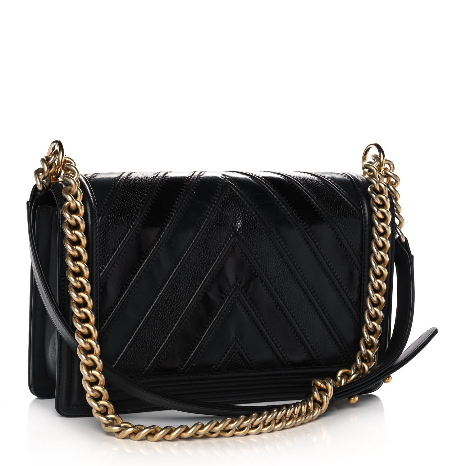 Chanel Calfskin Caviar Suede Chevron New Medium Boy Flap Black 3 of 17