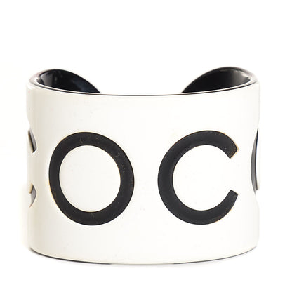 Chanel Resin Coco Wide Cuff White Black 1 of 4