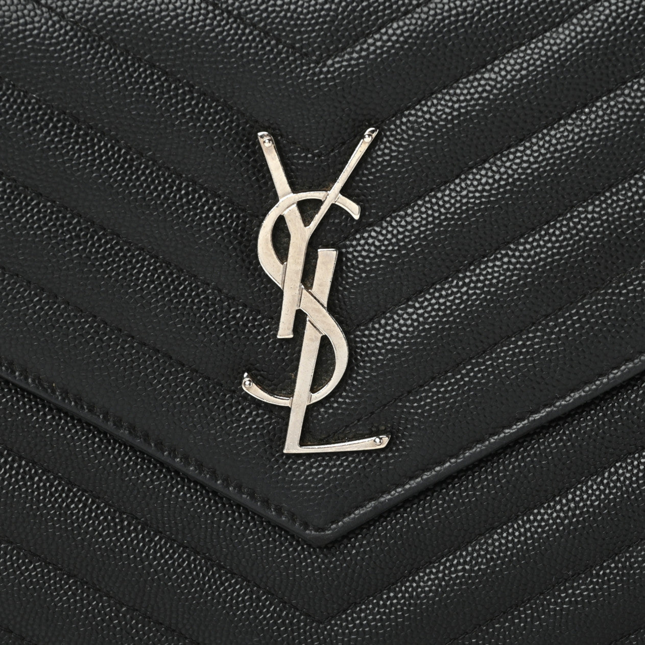 Saint Laurent Grain De Poudre Matelasse Chevron Monogram Chain Wallet Black 7 of 9