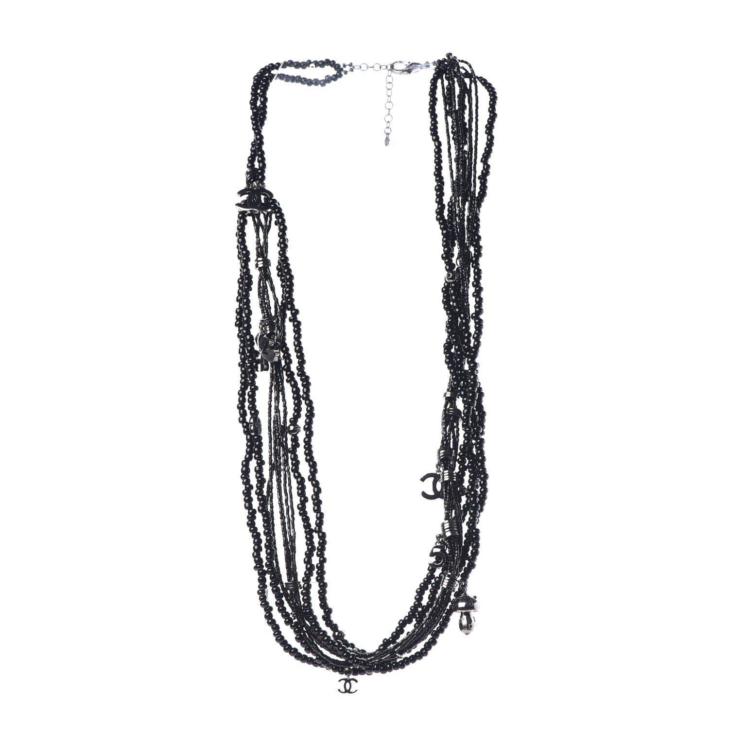 Chanel Bead Multi Strand CC Necklace Black 3 of 5