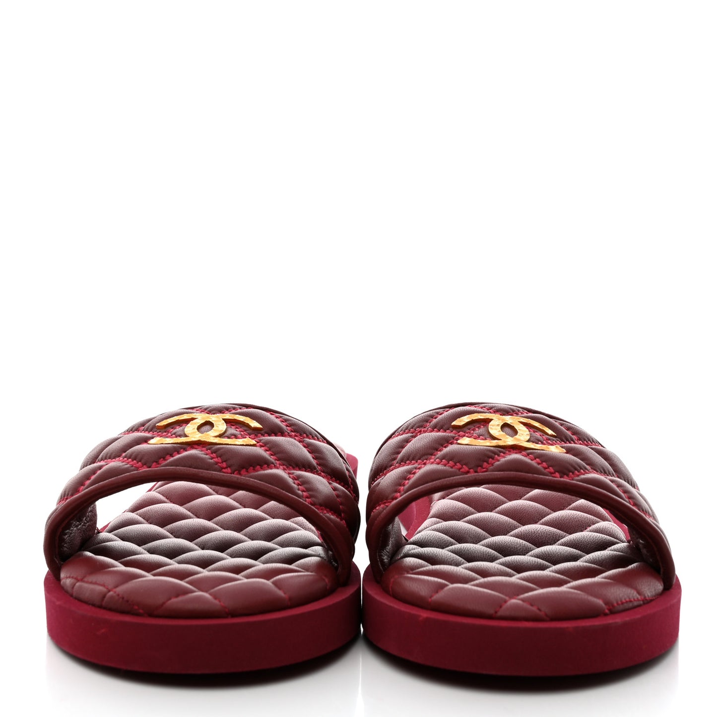 Lambskin Quilted Textured CC Mules Sandals 40 Red