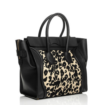 Celine Canvas Smooth Calfskin Leopard Print Mini Luggage Black 3 of 8