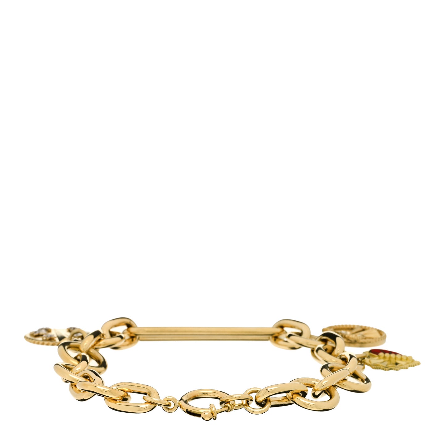18K Yellow Gold Diamond Enamel 3-Charm Medium Mixed Oversized Clip Bracelet