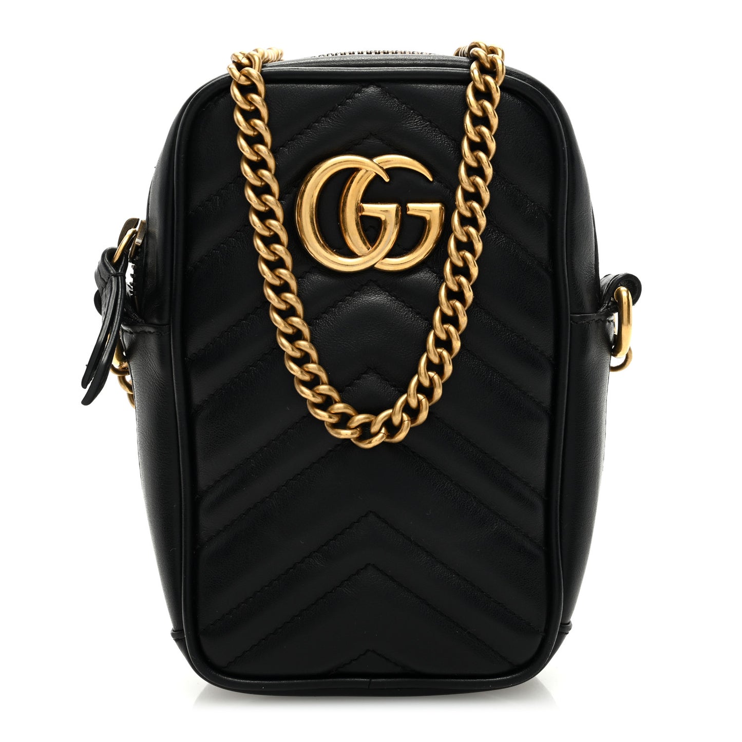 Calfskin Matelasse Mini GG Marmont Crossbody Bag Black
