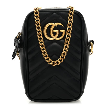 Gucci Calfskin Matelasse Mini GG Marmont Crossbody Bag Black 1 of 11