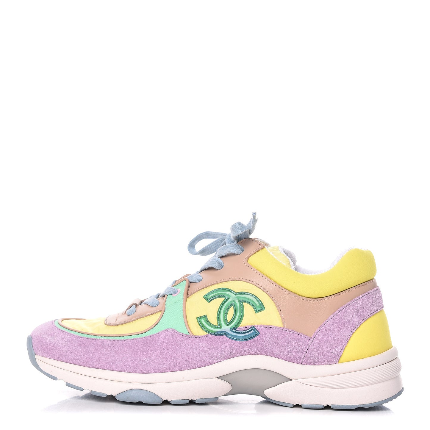Nylon Lambskin Calfskin Suede CC Womens Sneakers 41 Pink Yellow Purple