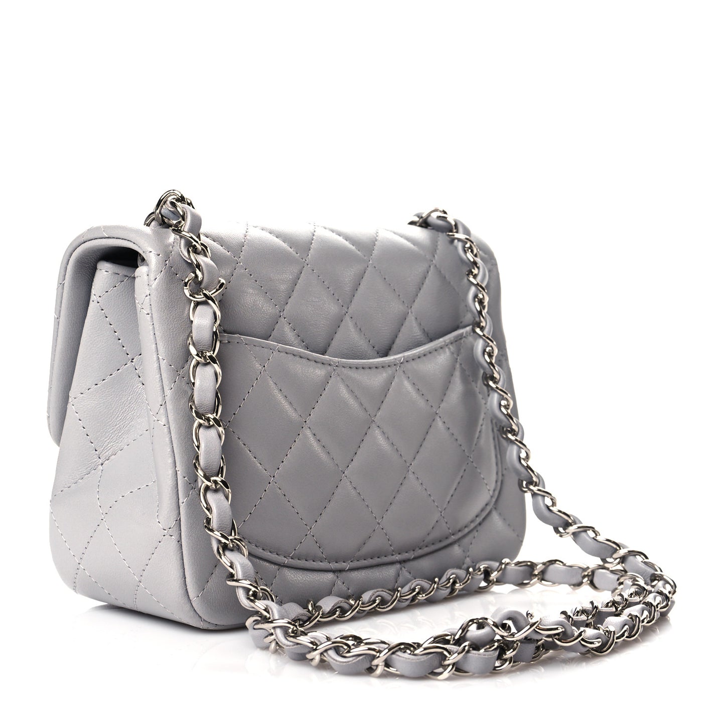 Lambskin Quilted Mini Square Flap Light Grey