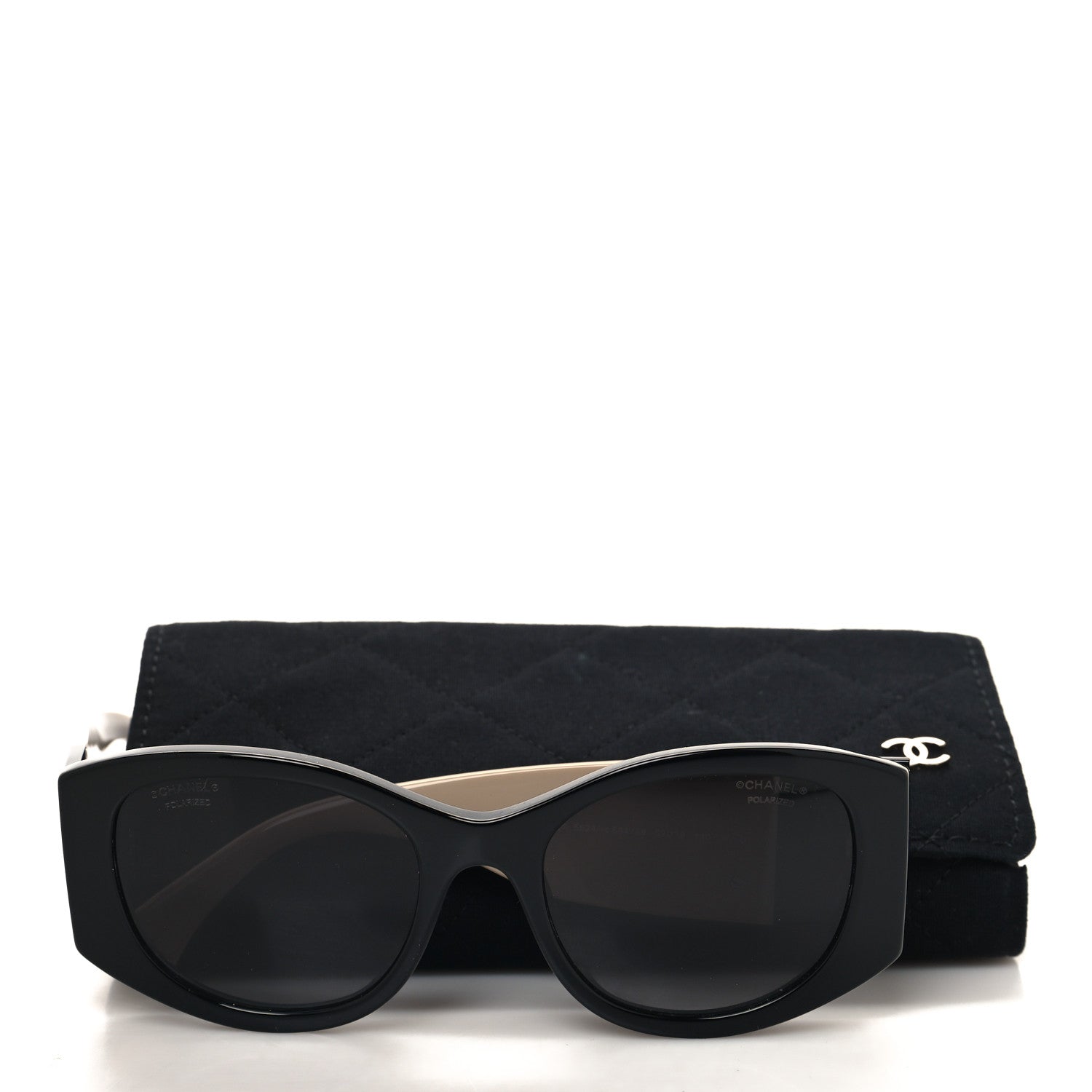 Chanel Acetate Oval Sunglasses 5524 Black Beige 8 of 8