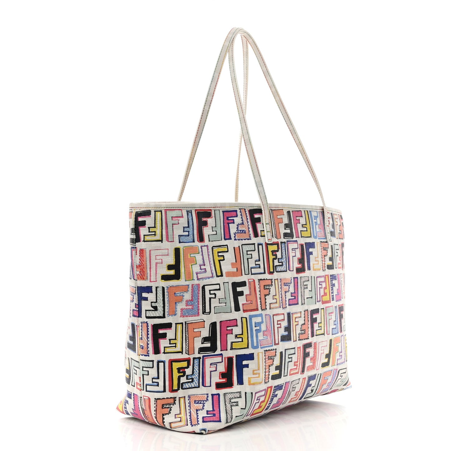 Zucca Spalmati FF Multicolor Medium Roll Tote Multicolor White