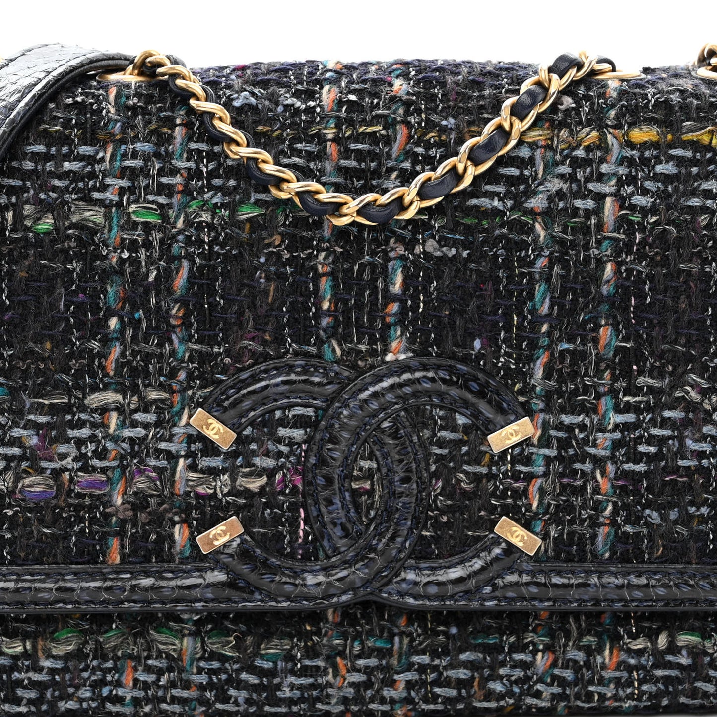 Tweed Watersnake Quilted Medium CC Filigree Flap Blue