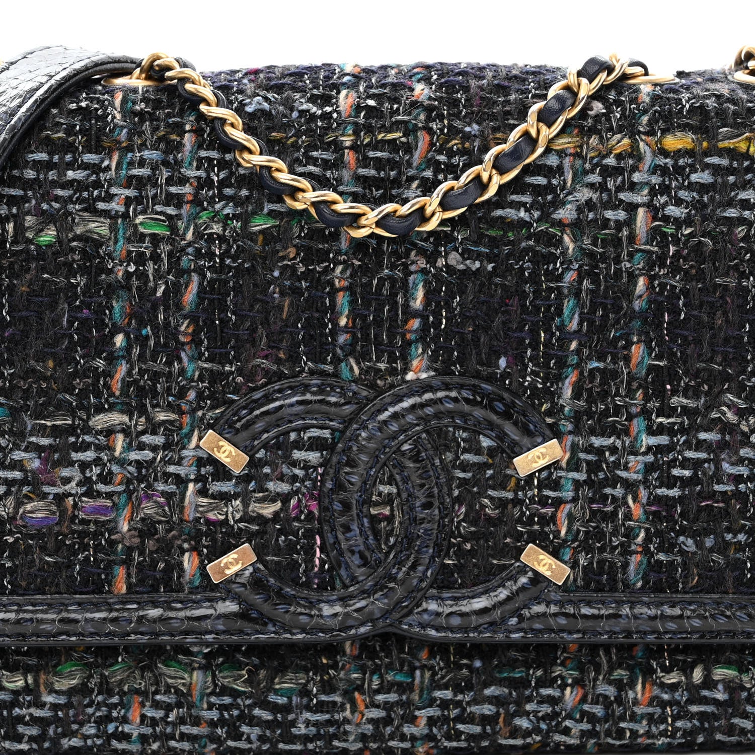 Chanel Tweed Watersnake Quilted Medium CC Filigree Flap Blue 8 of 10