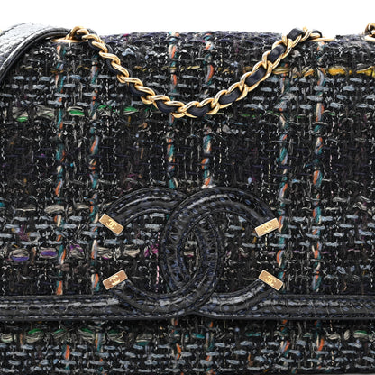 Chanel Tweed Watersnake Quilted Medium CC Filigree Flap Blue 8 of 10