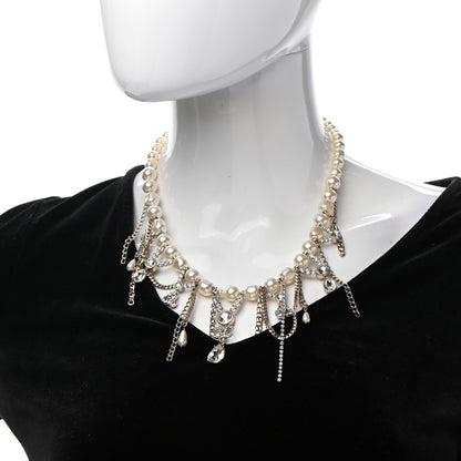 Chanel Pearl Crystal CC Dangle Short Necklace Gold 2 of 6
