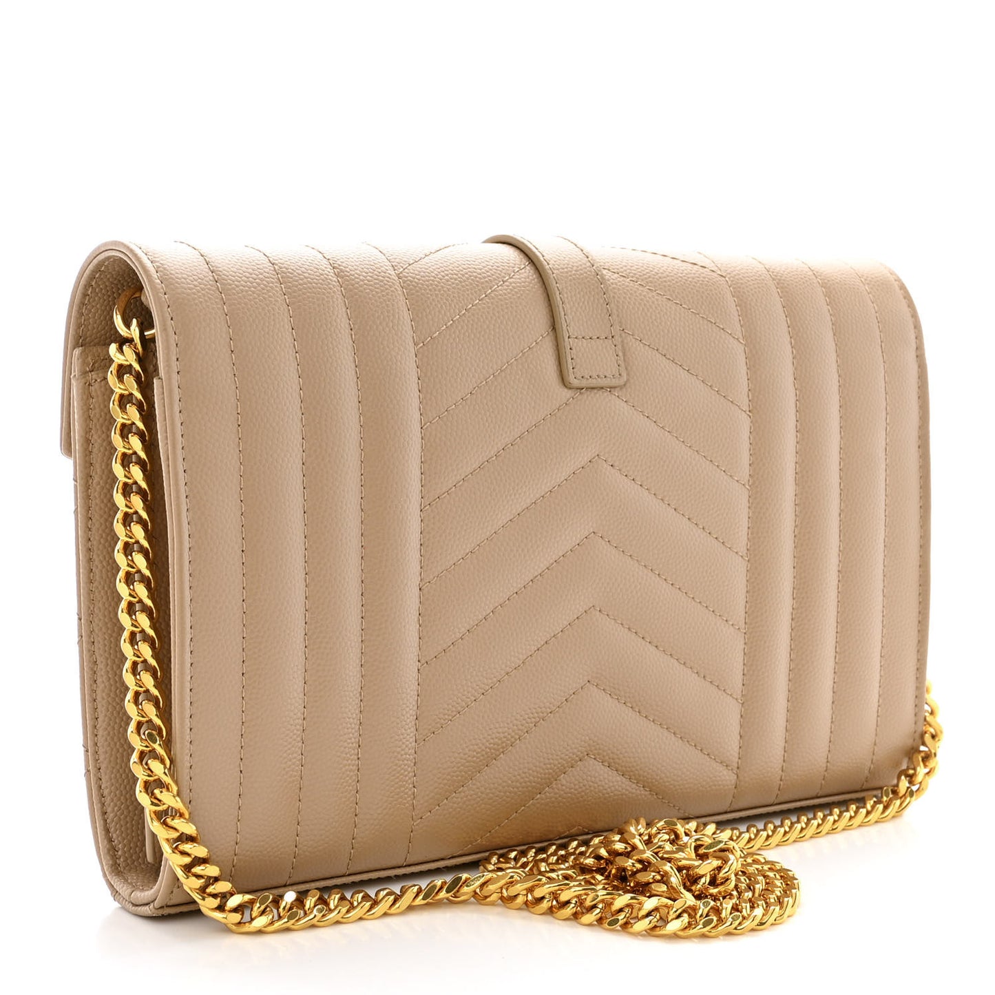 Grain De Poudre Mixed Matelasse Triquilt Monogram Chain Wallet Dark Beige