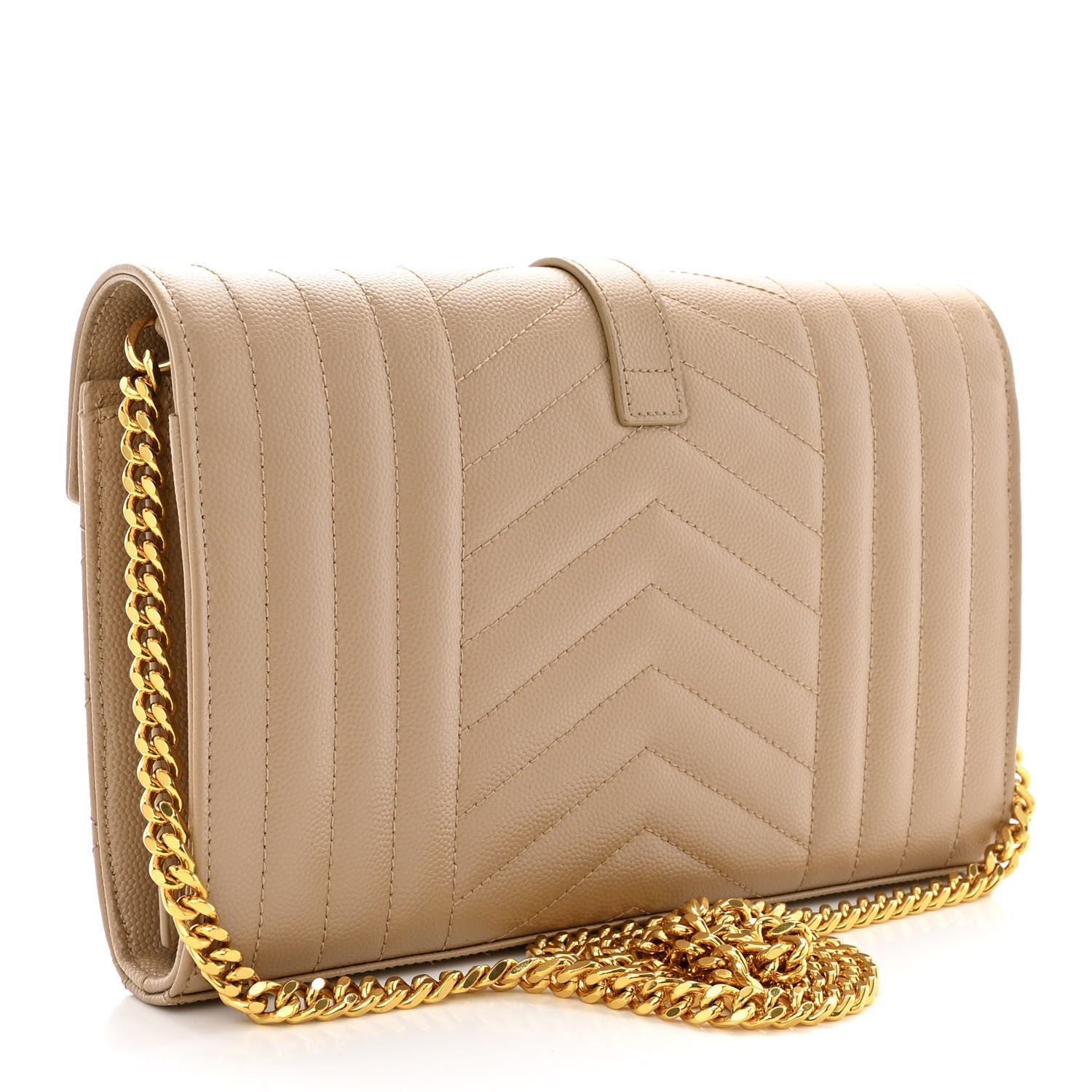 Saint Laurent Grain De Poudre Mixed Matelasse Triquilt Monogram Chain Wallet Dark Beige 3 of 9