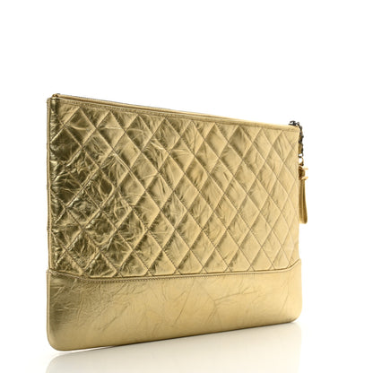 Chanel Metallic Aged Calfskin Quilted Large Gabrielle Cosmetic Case Gold 3 of 12