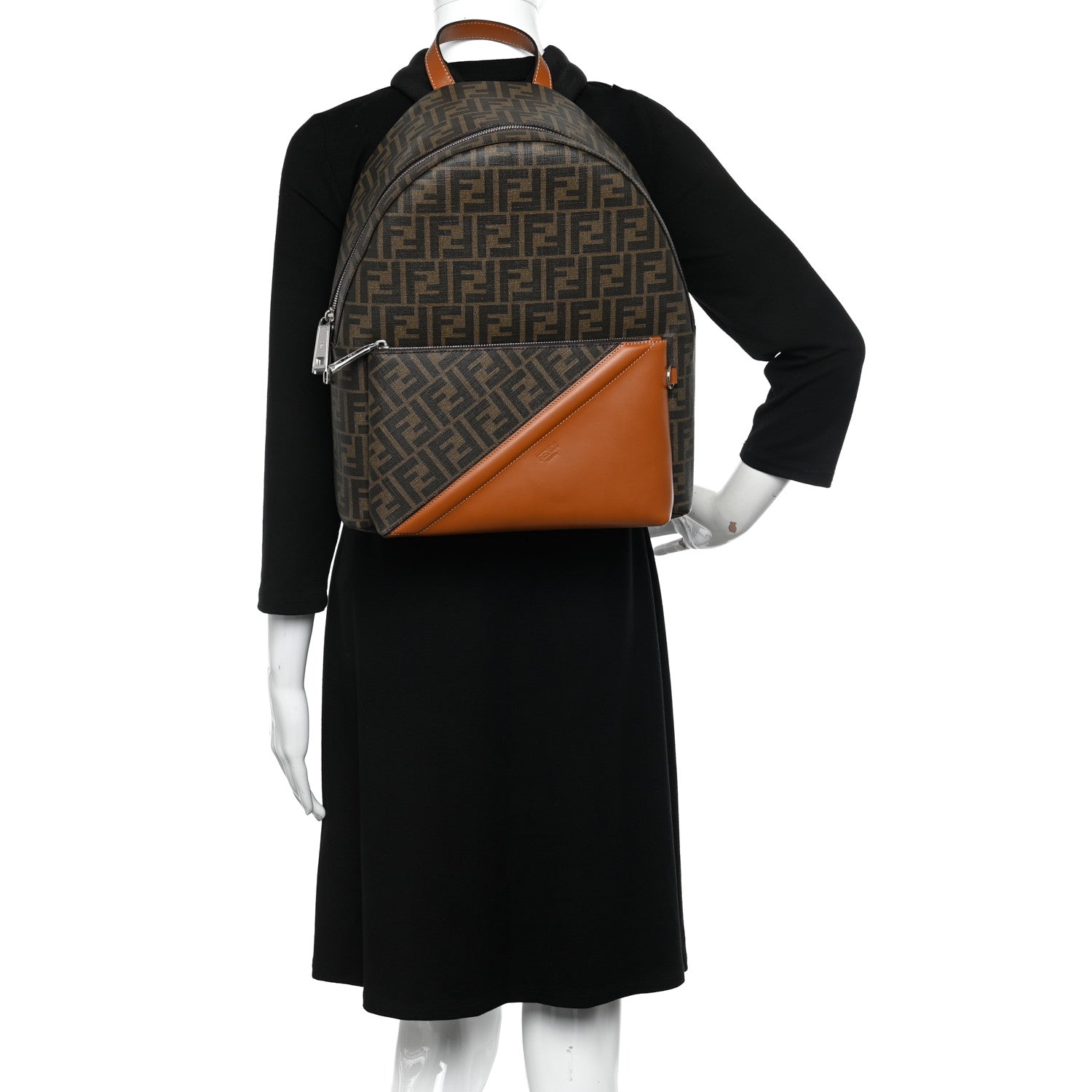 Fendi Glazed Fabric Vitello King FF 1974 Diagonal Pouch Pocket Backpack Tobacco Moro Cuoio 2 of 10