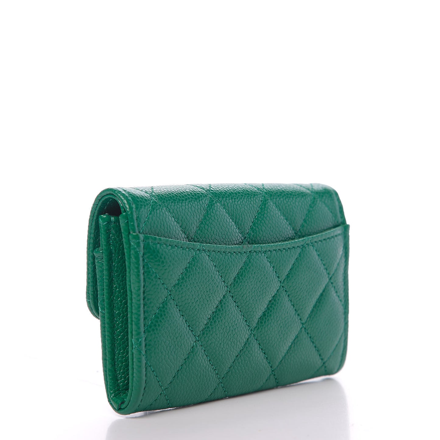 Caviar Quilted Flap Card Holder Wallet Green