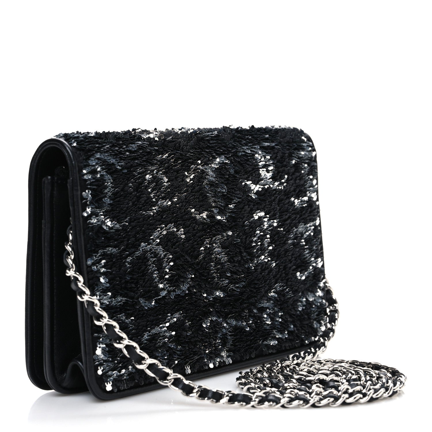Chanel Sequin CC Wallet On Chain WOC Black 3 of 11