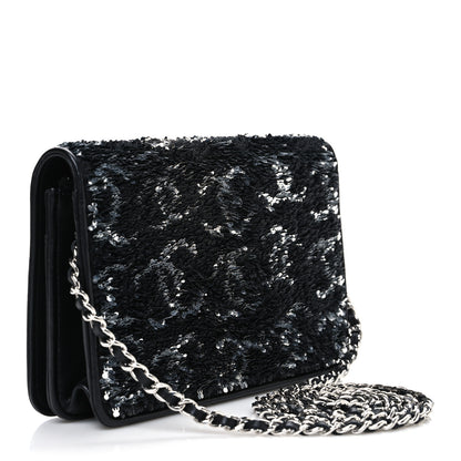 Chanel Sequin CC Wallet On Chain WOC Black 3 of 11