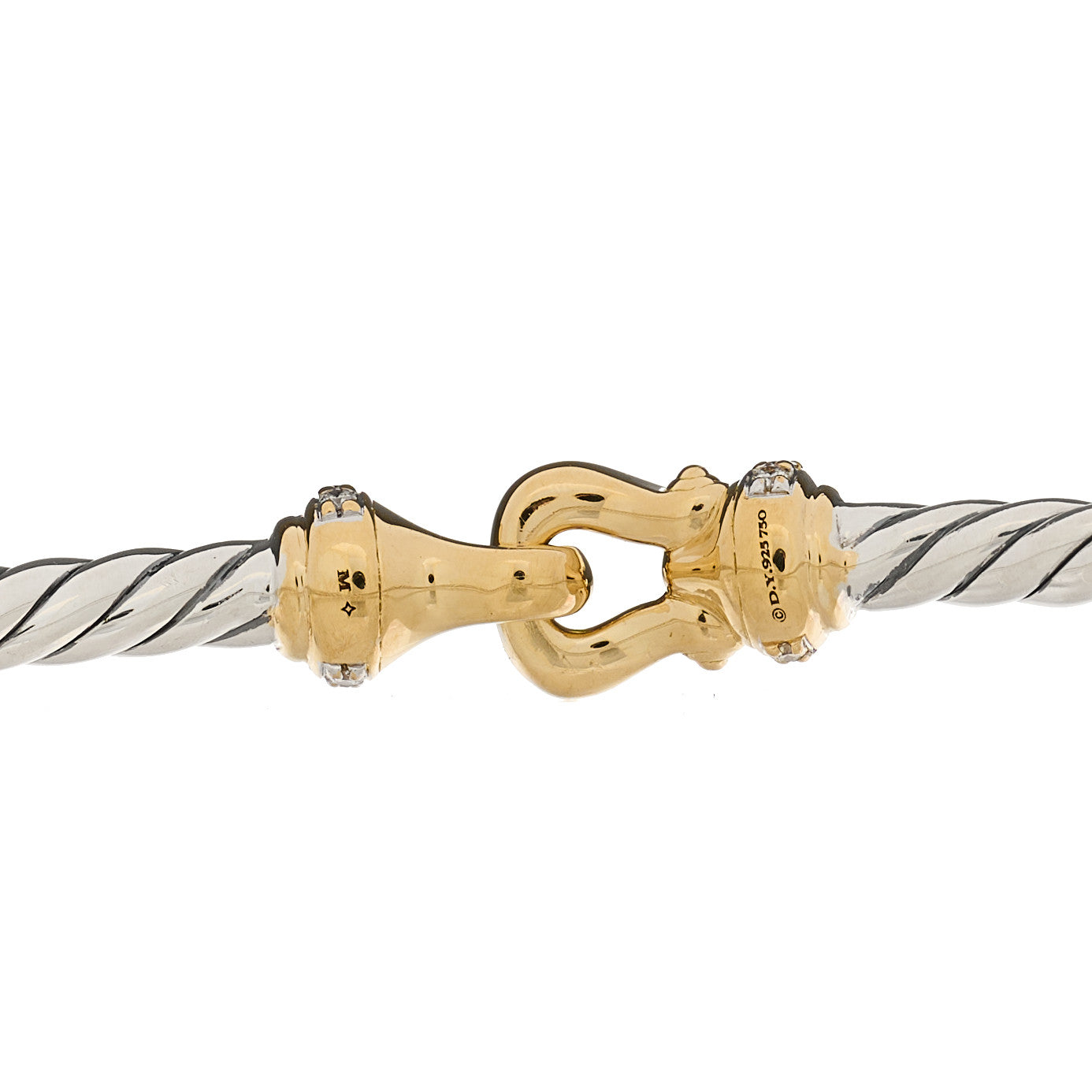 David Yurman Sterling Silver 18K Yellow Gold Diamond 3mm Cable Buckle Bracelet 3 of 3