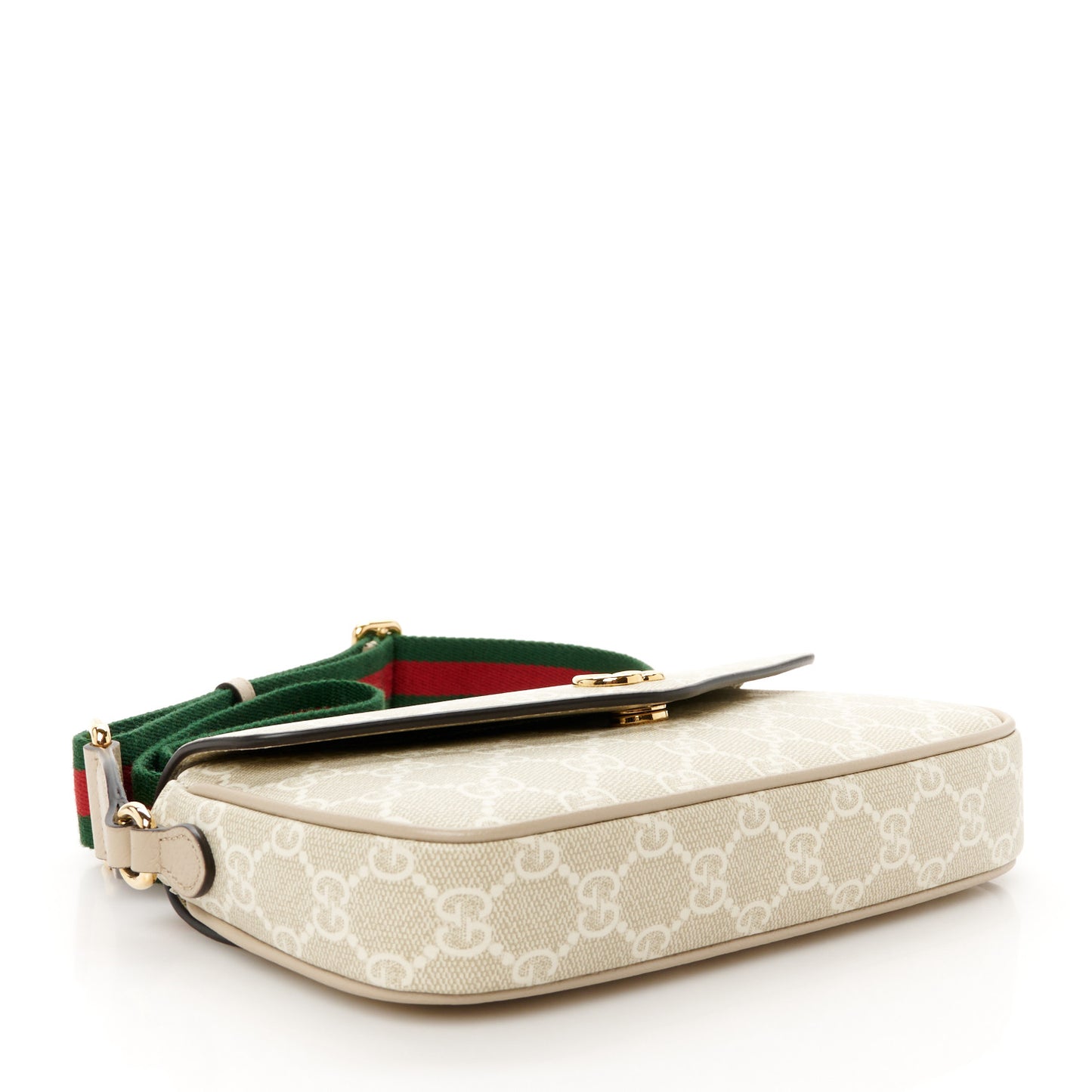 GG Supreme Monogram Textured Dollar Calfskin Web Mini Ophidia Envelope Shoulder Bag Beige Mystic White Oatmeal