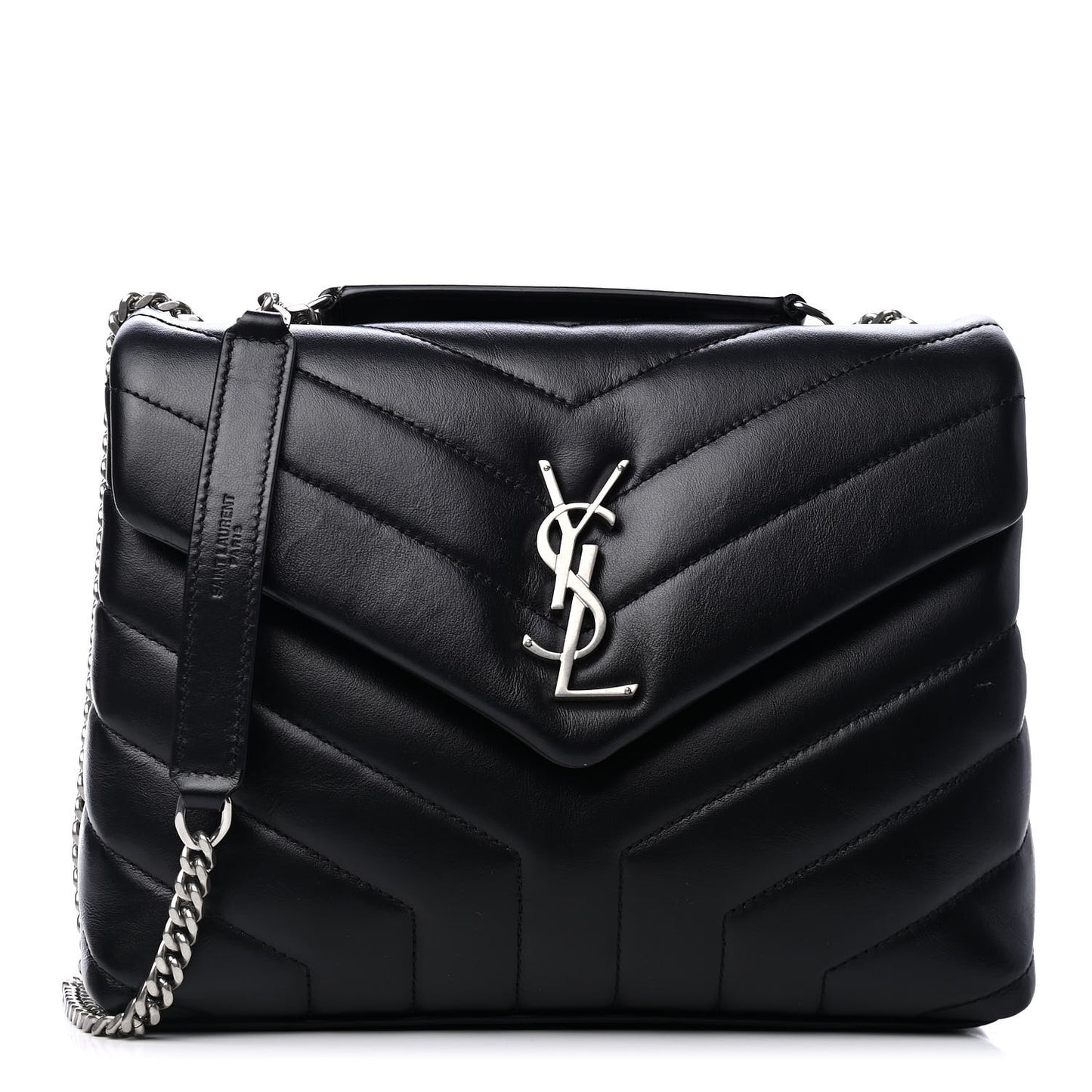 Calfskin Y Quilted Monogram Small Loulou Chain Satchel Black
