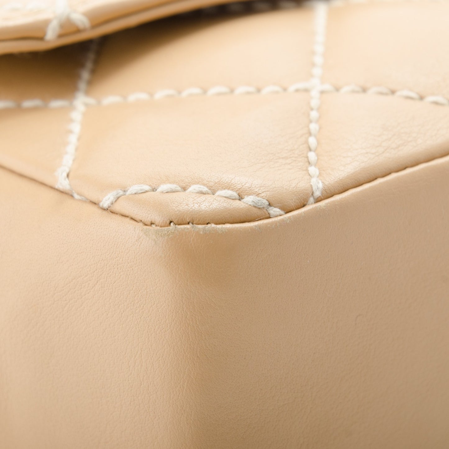 Calfskin Quilted Medium Wild Stitch Flap Beige