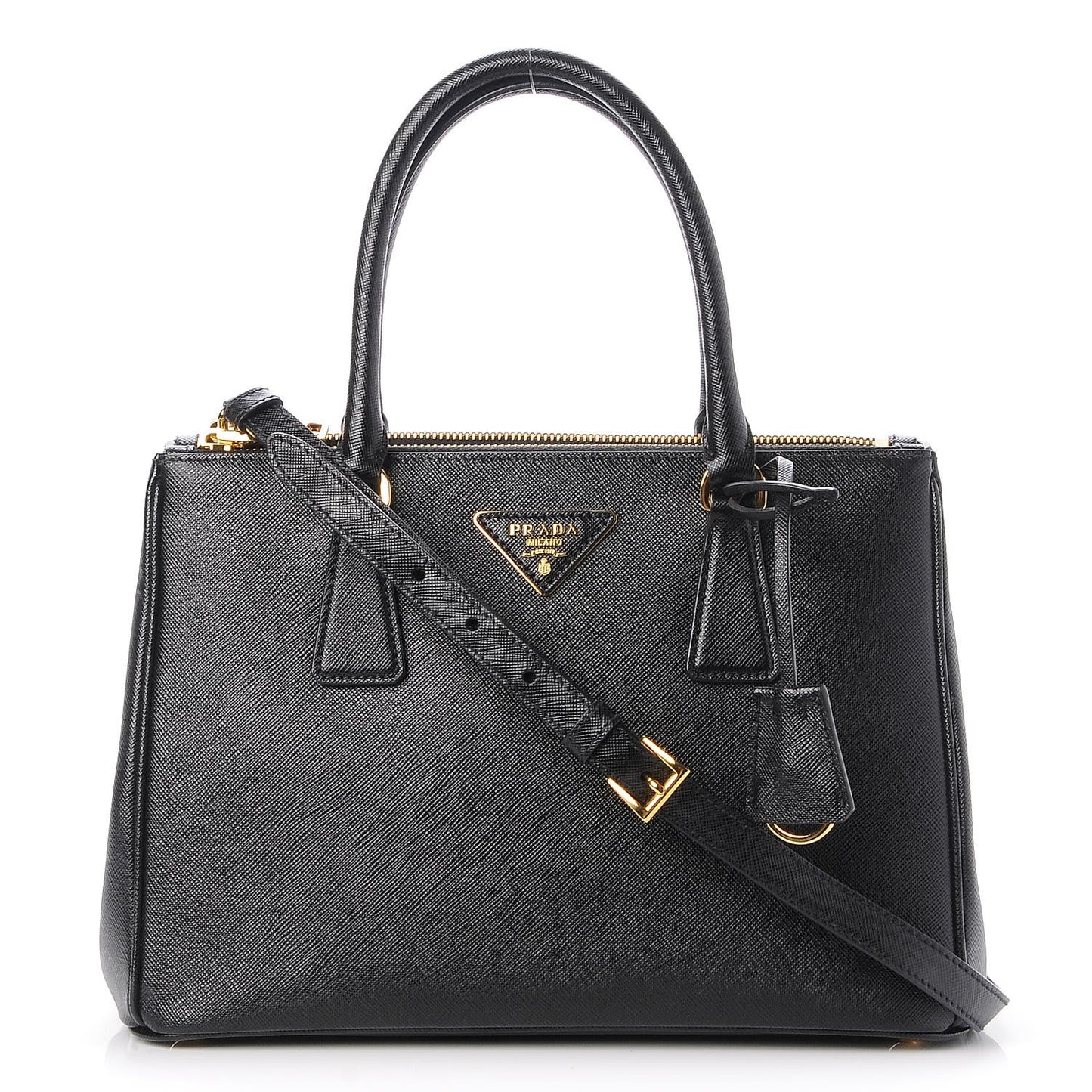 Saffiano Mini Galleria Double Zip Tote Black