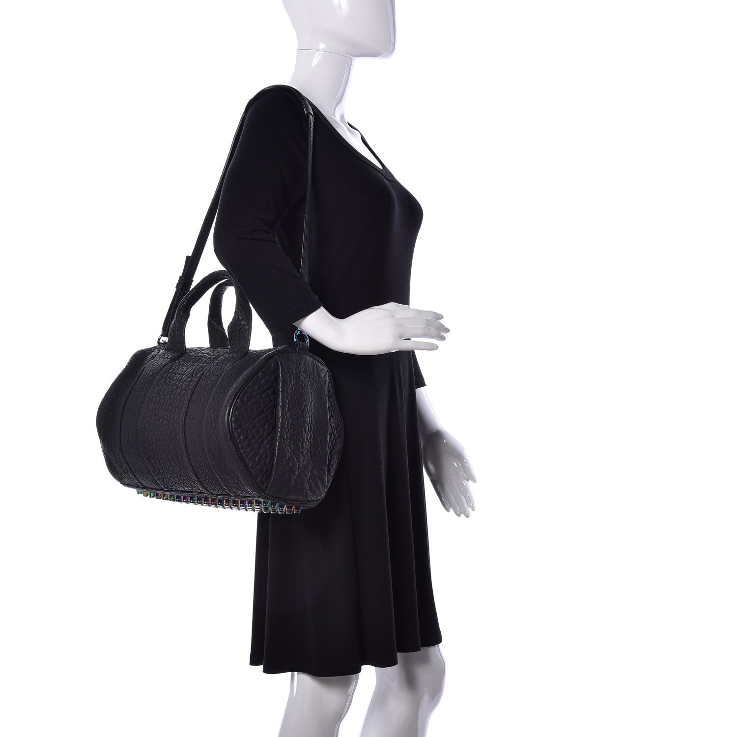 Alexander Wang Pebbled Lambskin Rocco Matte Black Iridescent Hardware 2 of 8