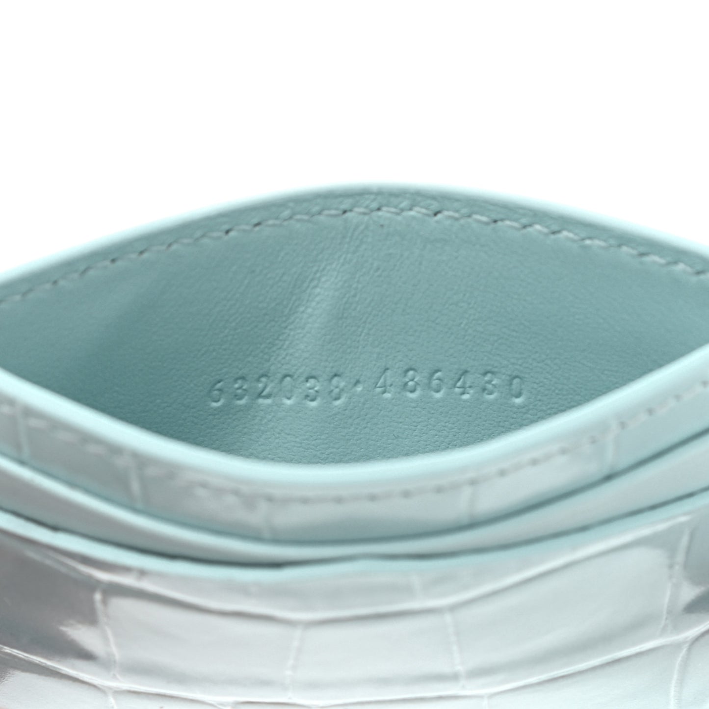 Shiny Calfskin Crocodile Embossed Skull Card Holder Pale Blue