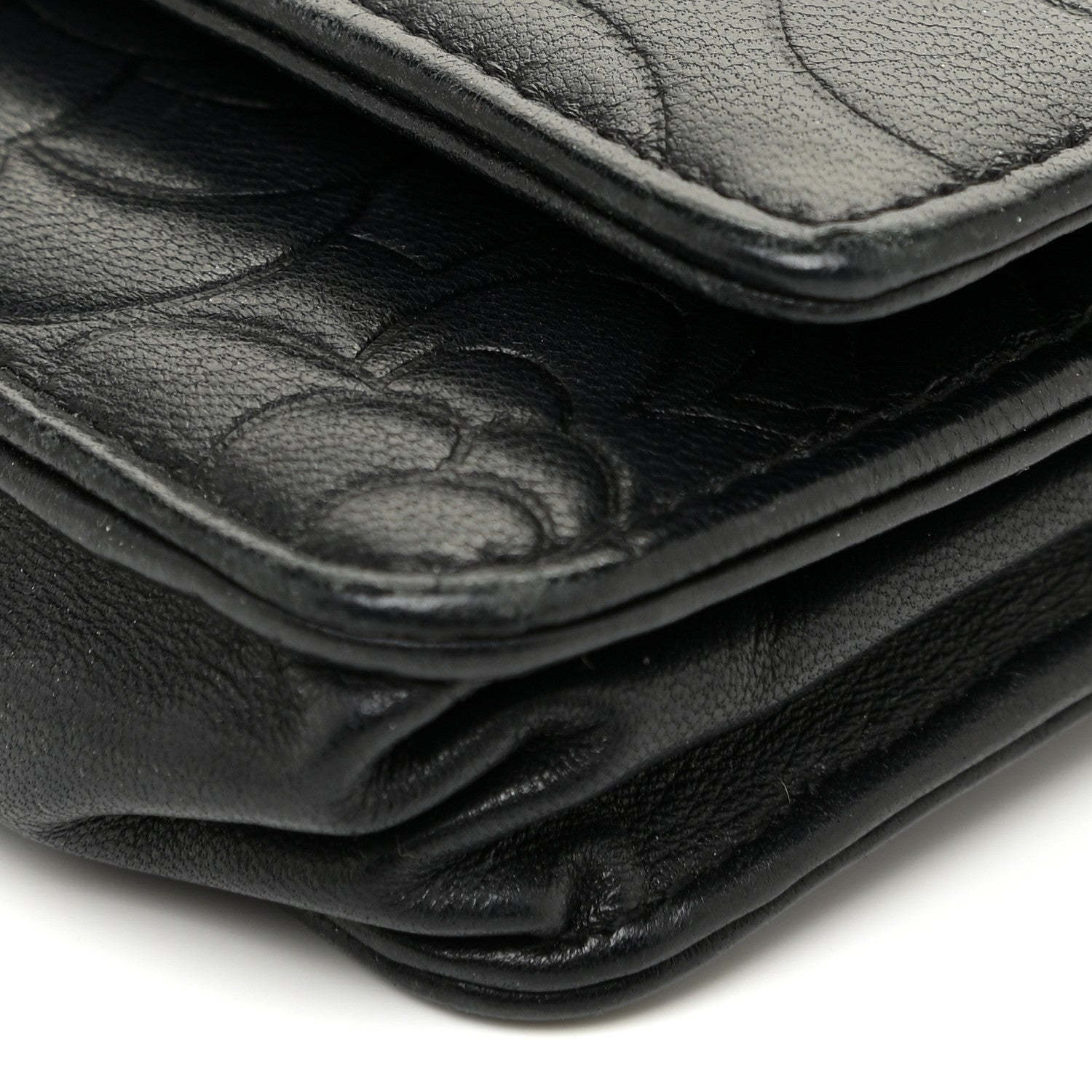 Chanel Lambskin Camellia Embossed Wallet on Chain WOC Black 10 of 17