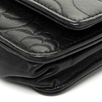 Chanel Lambskin Camellia Embossed Wallet on Chain WOC Black 10 of 17