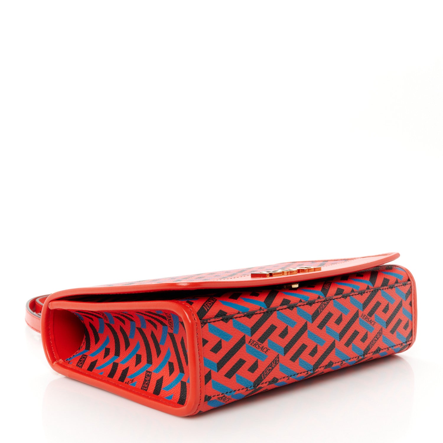 Versace Coated Canvas La Greca Signature Top Handle Bag Blue Red 4 of 10