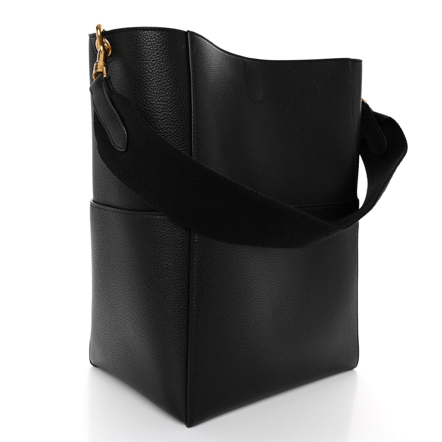 Soft Grained Calfskin Sangle Bucket Bag Black