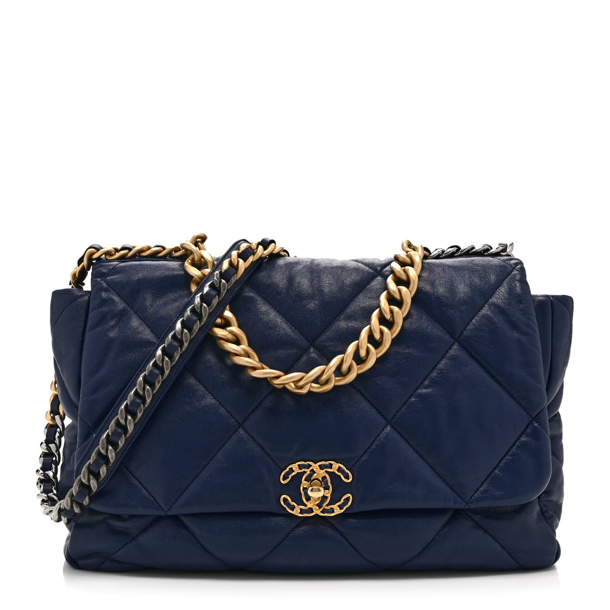 Goatskin Quilted Maxi Chanel 19 Flap Navy Blue