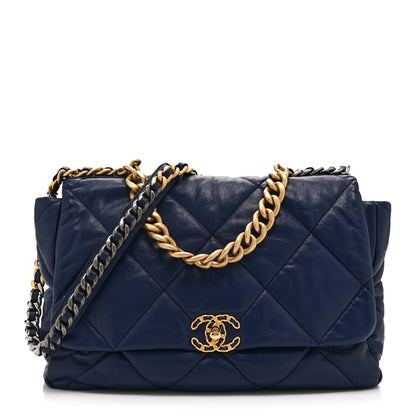 Chanel Goatskin Quilted Maxi Chanel 19 Flap Navy Blue 1 of 10