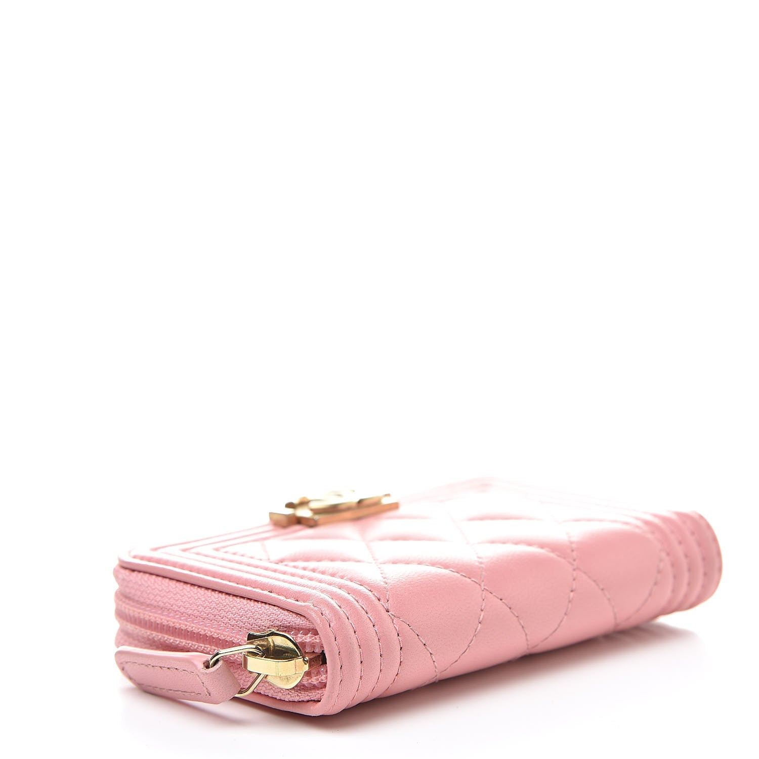 Chanel Lambskin Quilted Boy Zip Around Coin Purse Wallet Pink 4 of 10