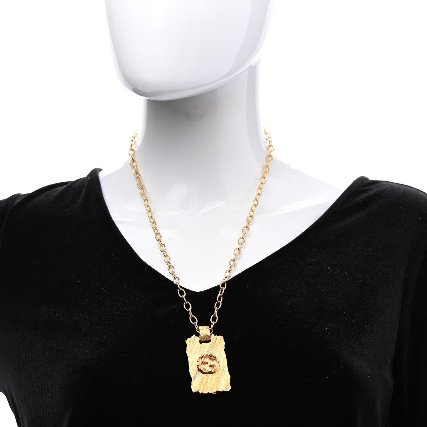 Metal Striped Plate Ottone Dorato Necklace Gold
