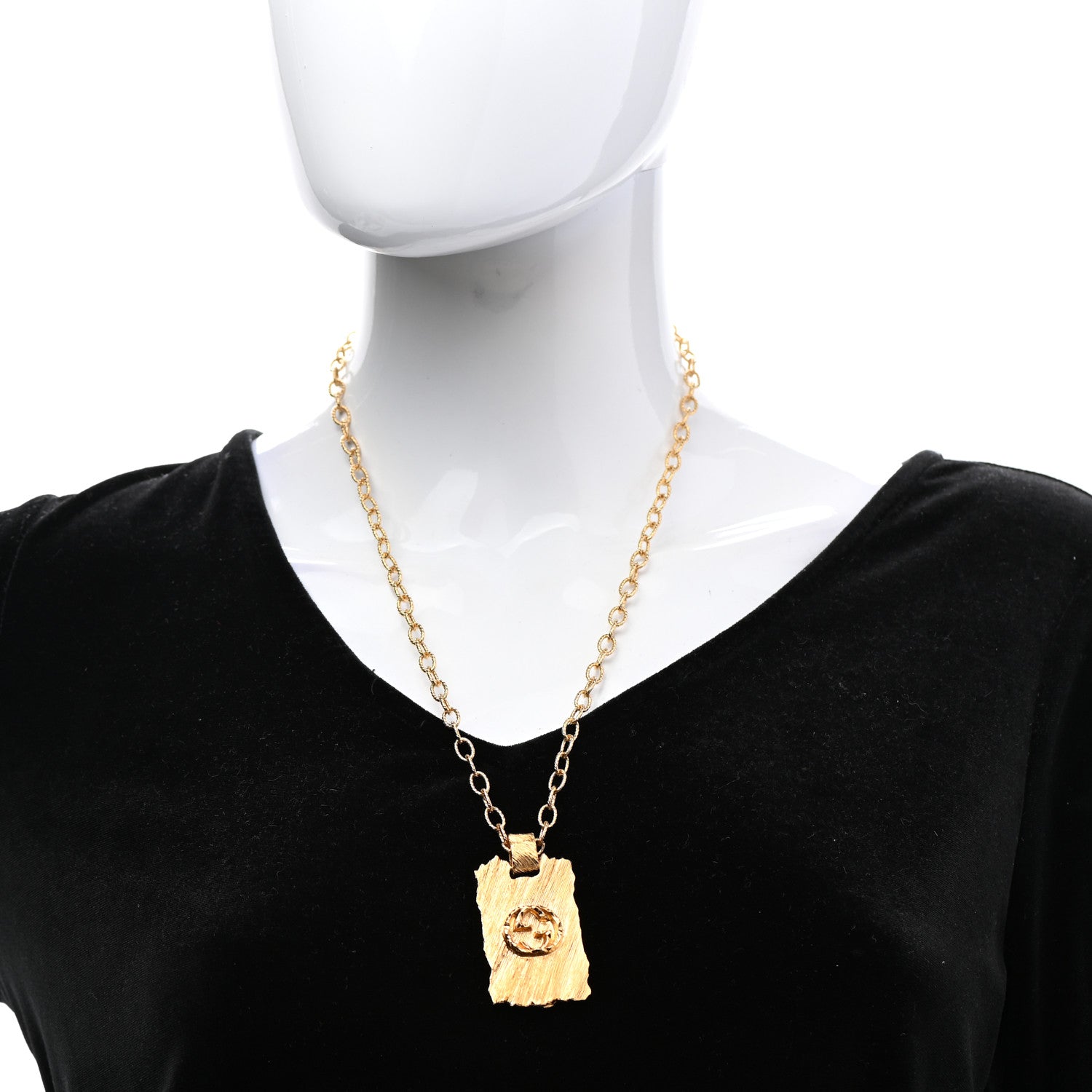 Gucci Metal Striped Plate Ottone Dorato Necklace Gold 2 of 6