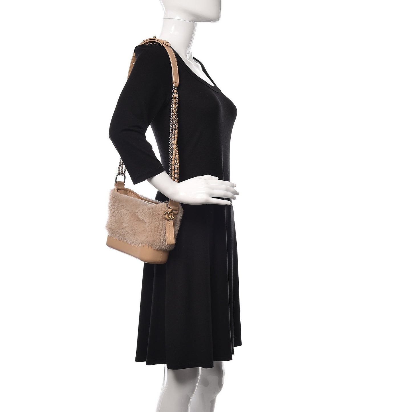 Shearling Small Gabrielle Hobo Dark Beige