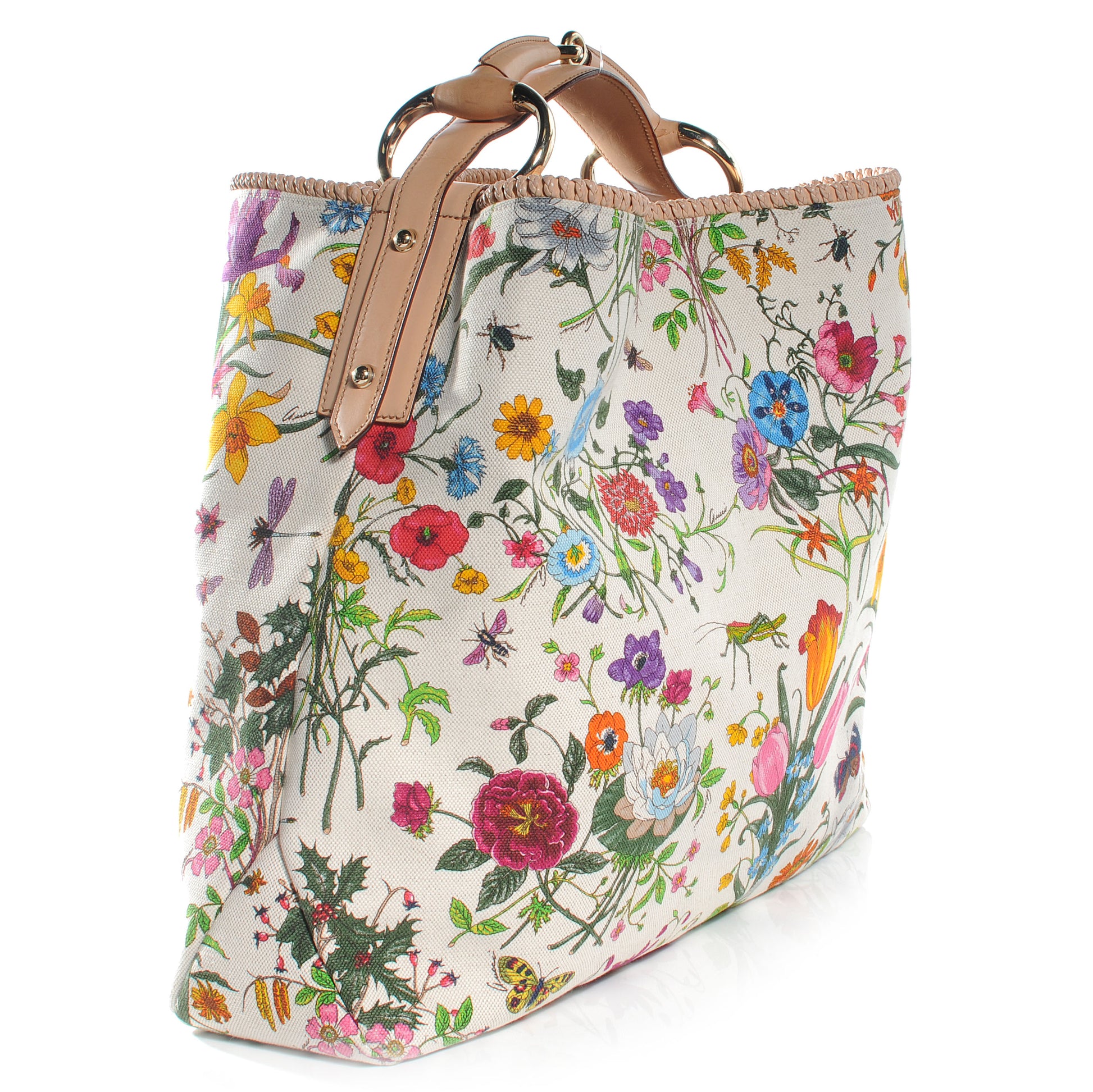 Gucci Canvas Flora Floral Large Horsebit Chain Hobo White 3 of 7