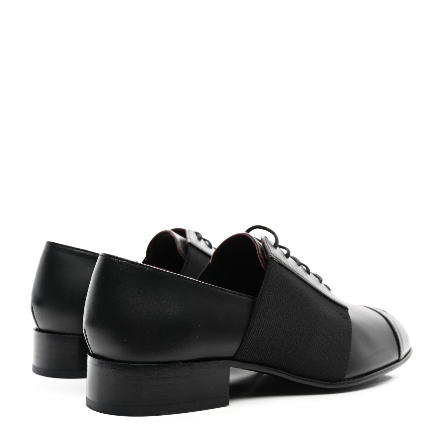 Calfskin Elastic Lace Up Cap Toe CC Loafers 38 Black