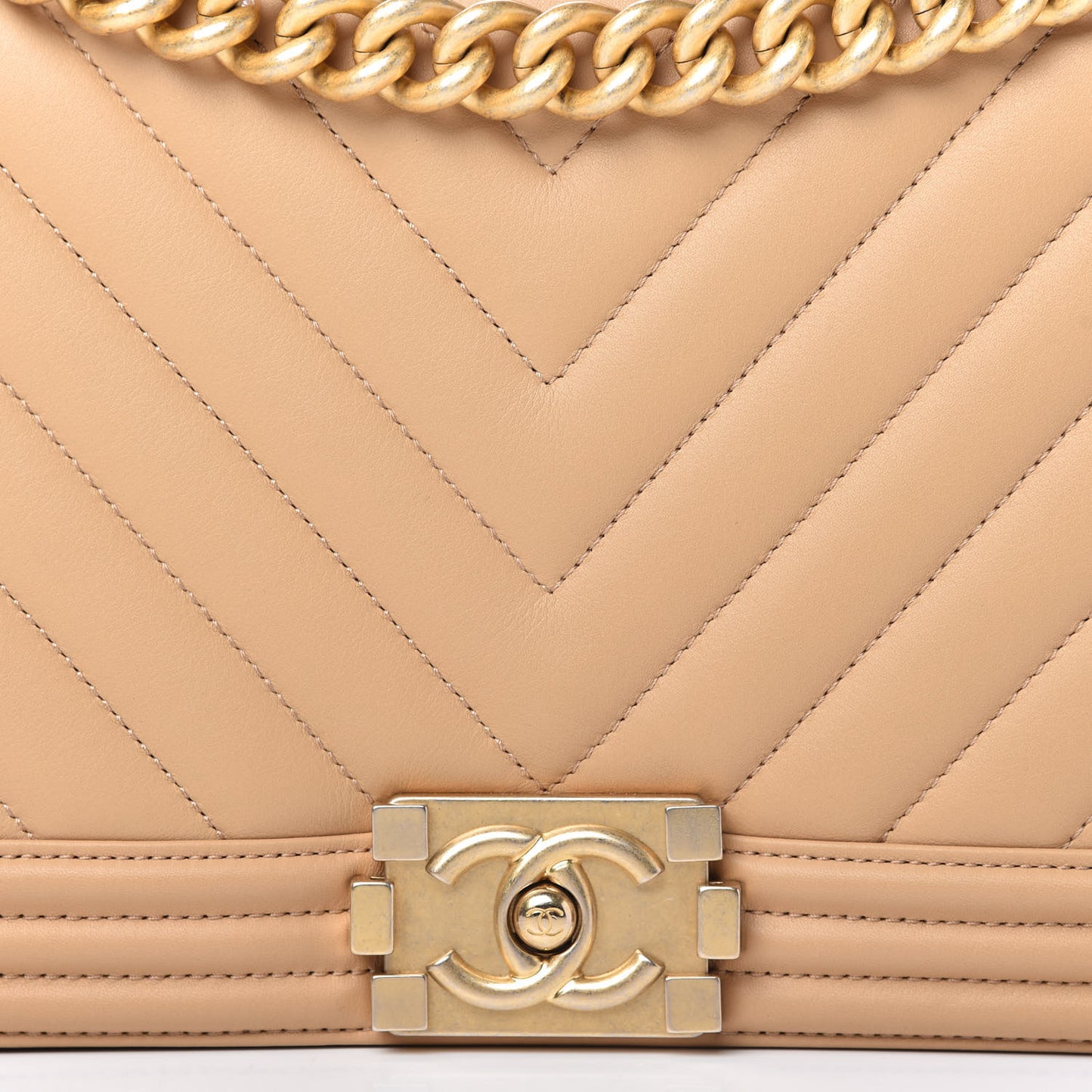 Calfskin Chevron Quilted New Medium Boy Flap Beige