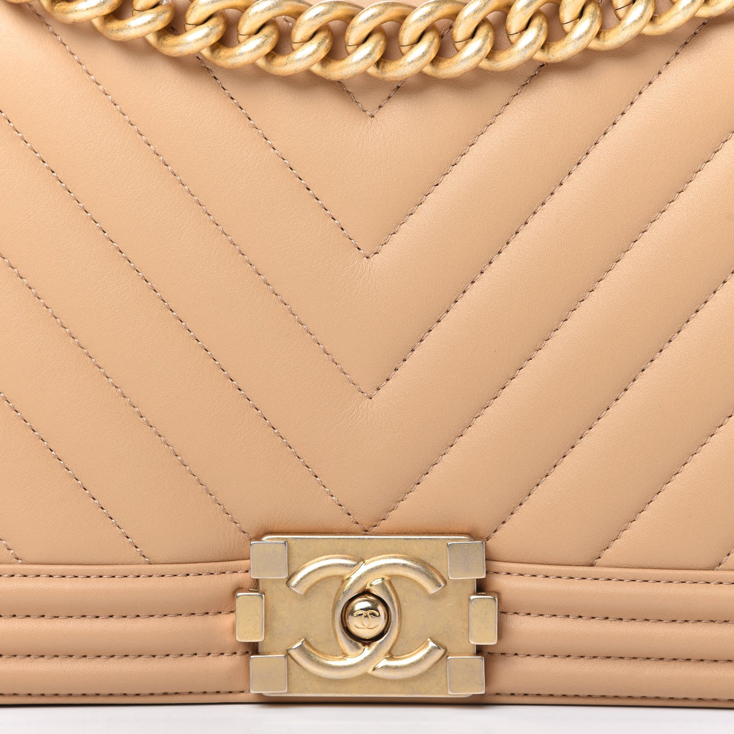 Chanel Calfskin Chevron Quilted New Medium Boy Flap Beige 10 of 11