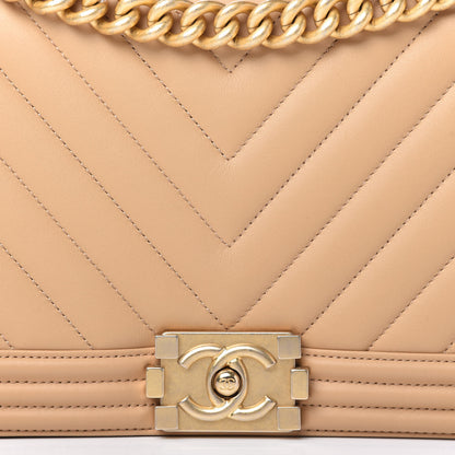 Chanel Calfskin Chevron Quilted New Medium Boy Flap Beige 10 of 11