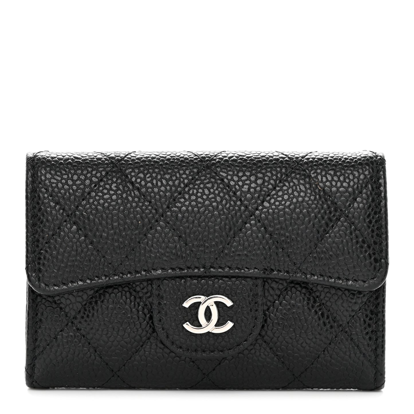 Caviar Quilted Flap Card Holder Wallet Black