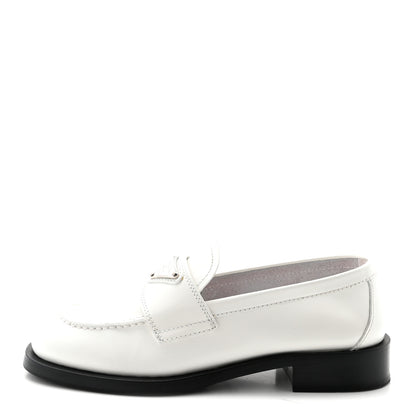 Prada Spazzolato Metal Triangle Logo 20mm Loafers 39 White 1 of 9
