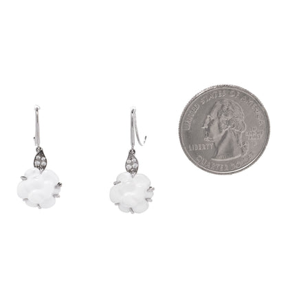 Chanel 18K White Gold Diamond White Agate Camellia Earrings 2 of 5