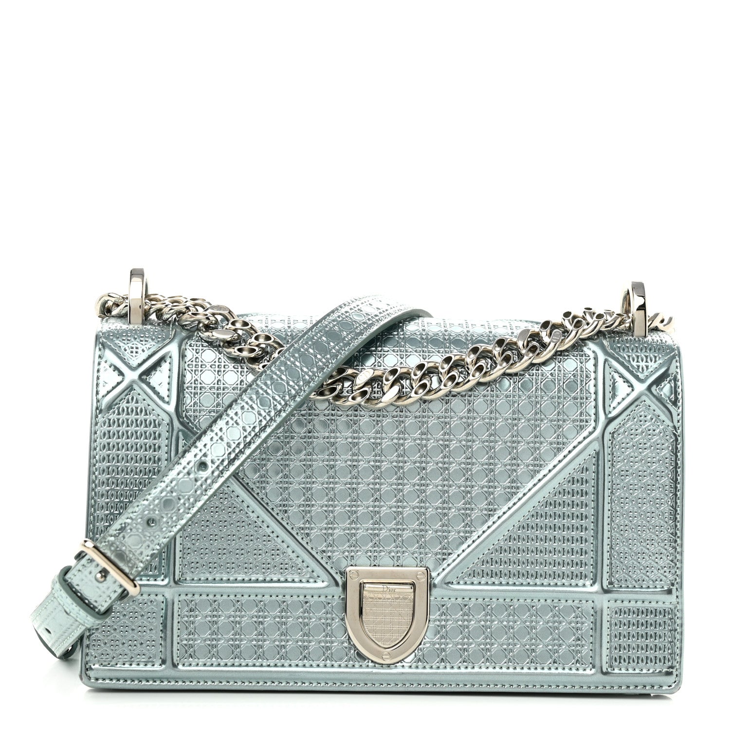 Christian Dior Metallic Patent Micro-Cannage Small Diorama Flap Bag Azur 1 of 10